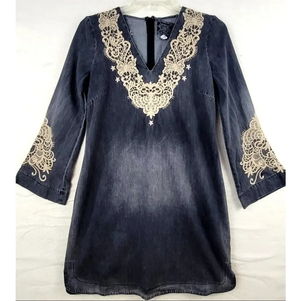 Johnny Was Jade Neema Embroidered Tunic Dress XS Boho Lace